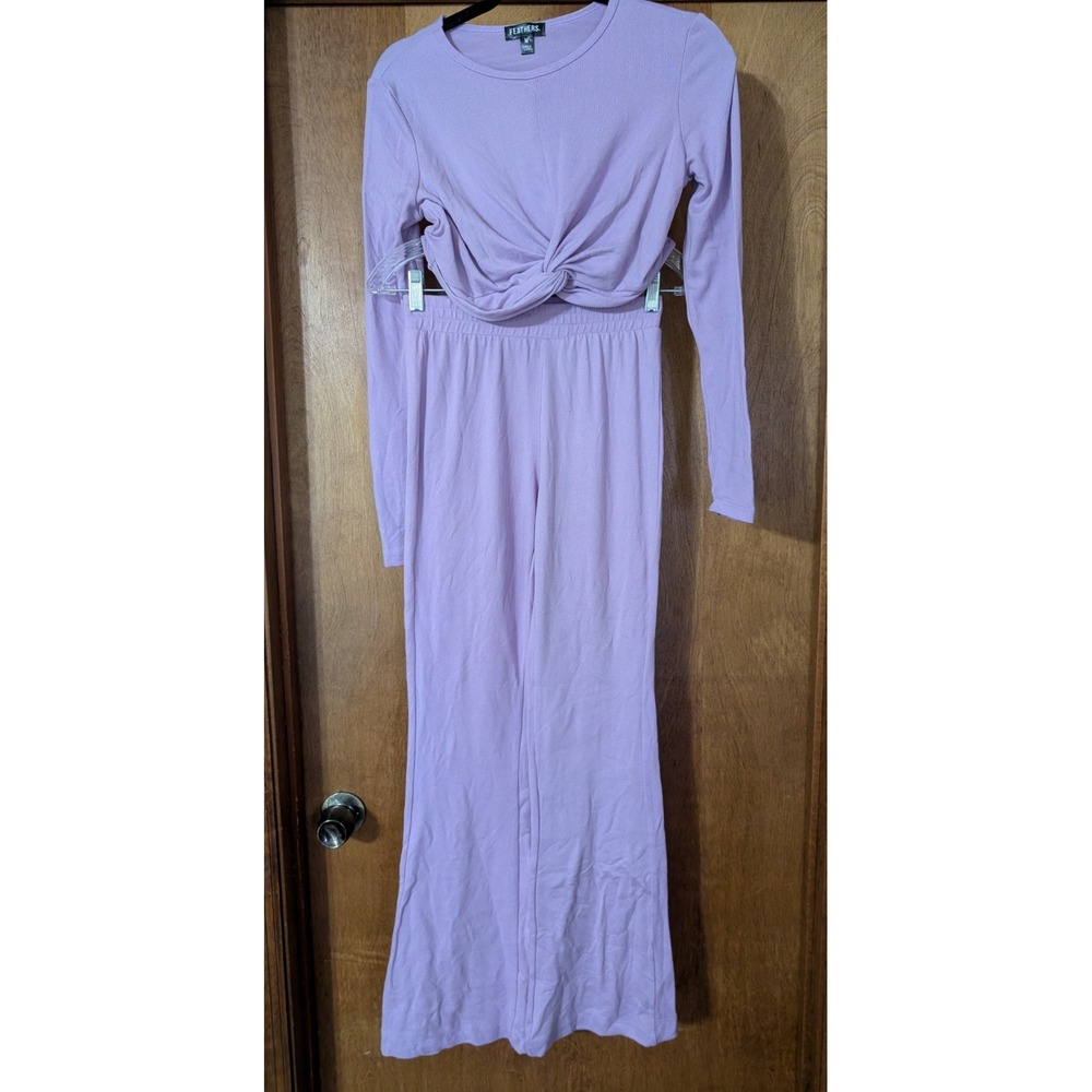 Junior Girls Size M Lavender Purple Wrap Crop Top And Flared Yoga Pants